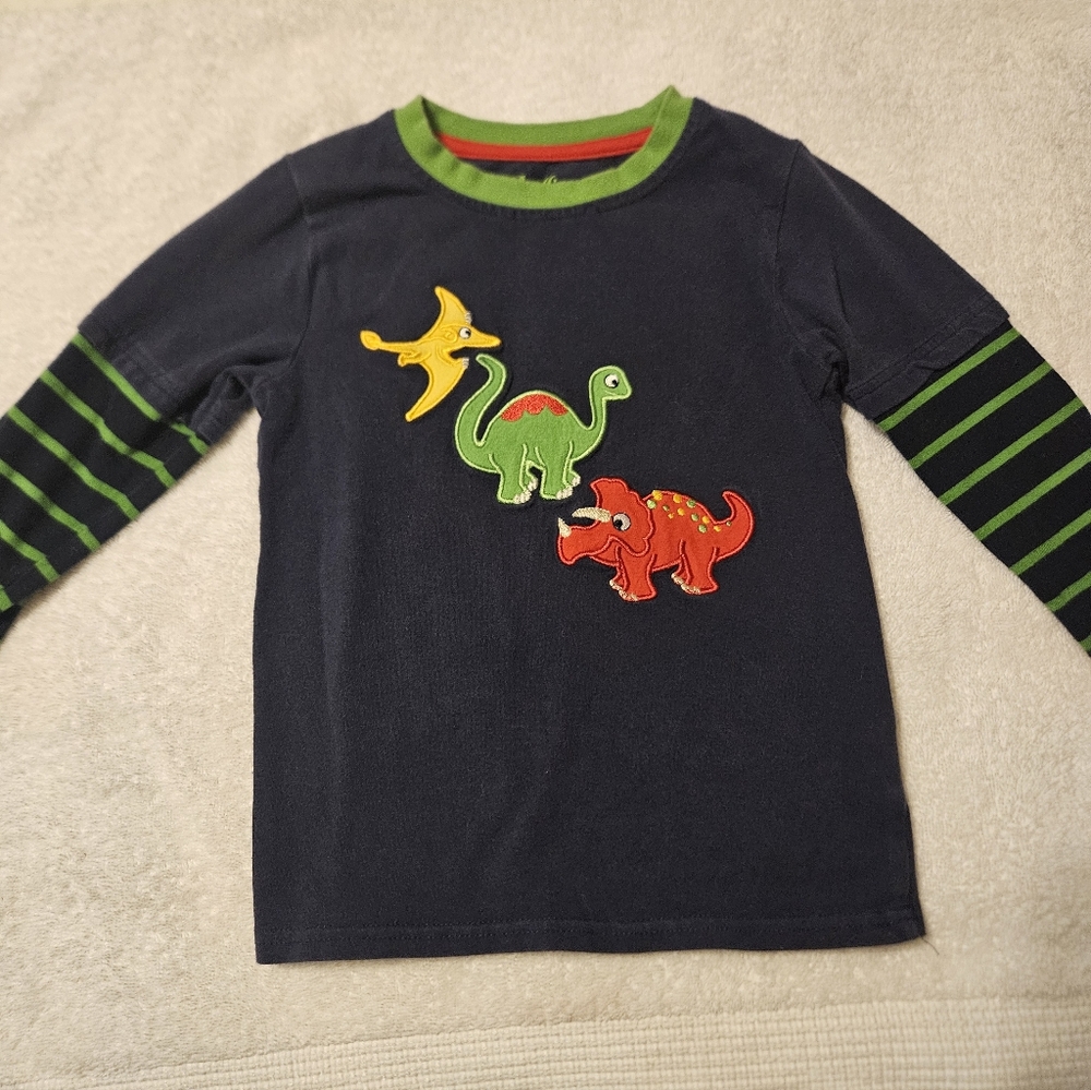 Be Mine Navy Long Sleeve Shirt with Dinosaur Appliqués Size 5